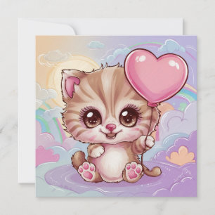Cute och Adsible Rosa Baby Birthday Kitten Julkort