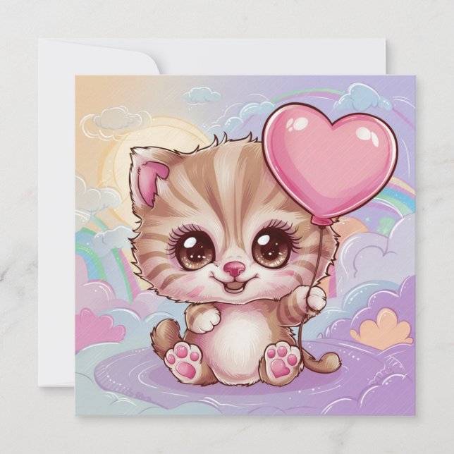 Cute och Adsible Rosa Baby Birthday Kitten Julkort (Framsida)
