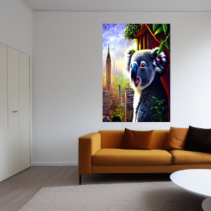 Cute och AdwillKoala i staden AI Art Poster