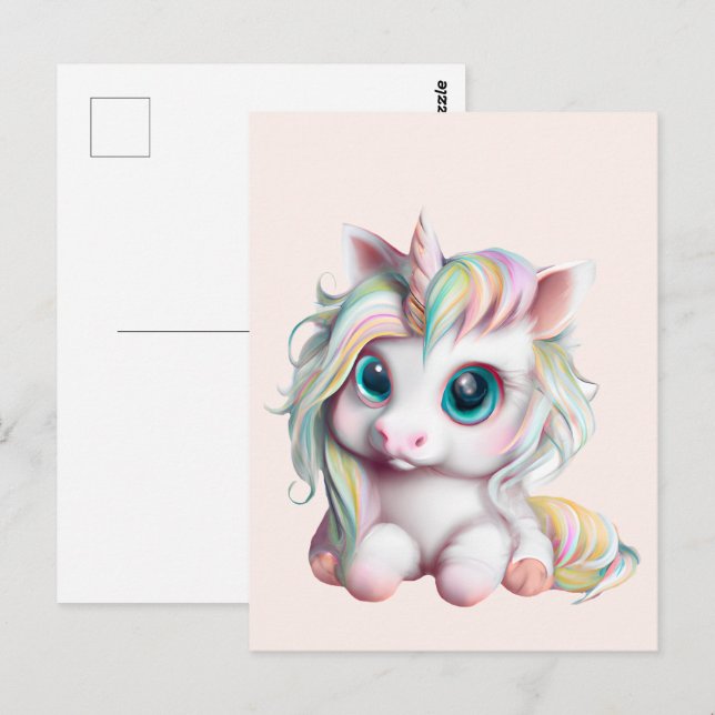 Cute och Adworthy Baby Unicorn Vykort (Fram/baksida)