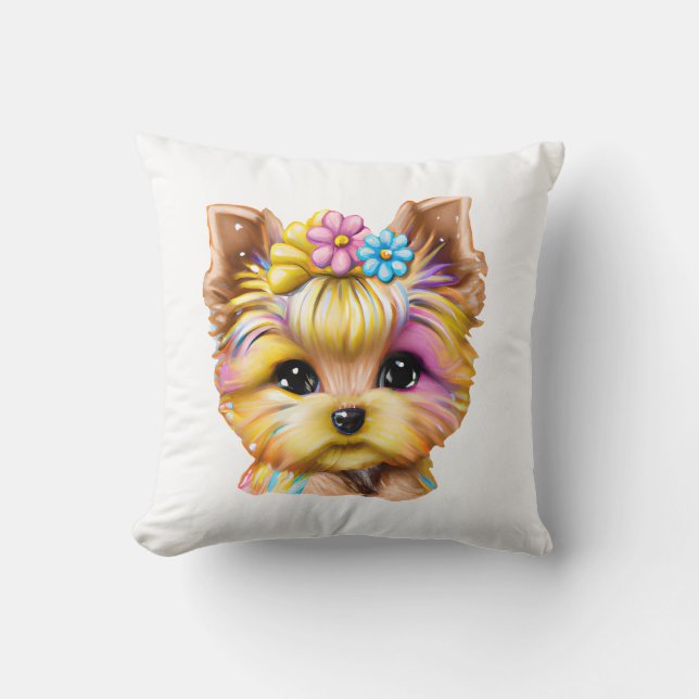 Cute och Adworthy Baby Yorkie Kudde (Framsida)