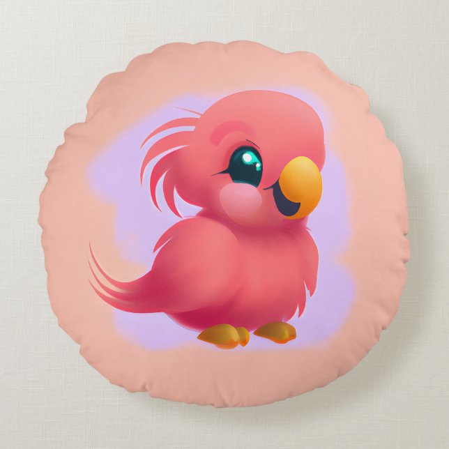 Cute och Adworthy Rosa Baby Parrot Rund Kudde (Framsidan)