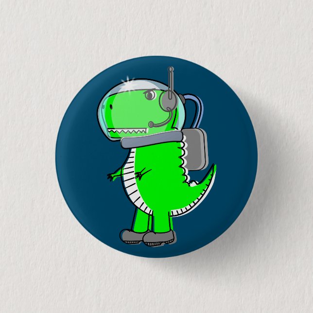 Cute och Arg Astronaut T-Rex Dinosaur Knapp (Framsida)