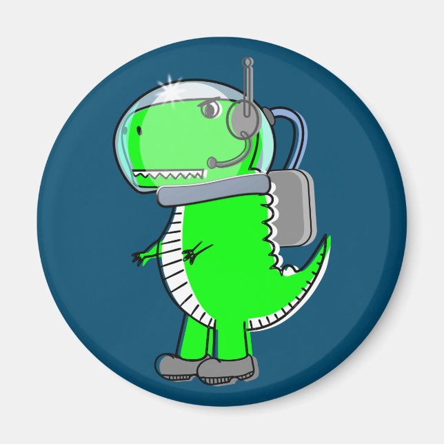 Cute och Arg Astronaut T-Rex Dinosaur Magnet (Framsidan)