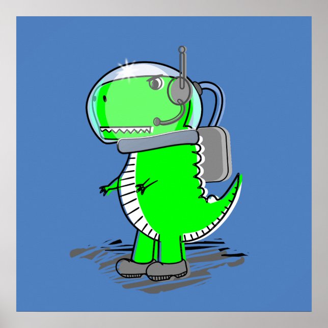 Cute och Arg Astronaut T-Rex Dinosaur Poster (Framsidan)