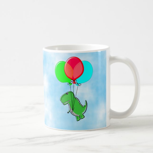 Cute och Arg Dino med Party-ballonger Kaffemugg (Höger)