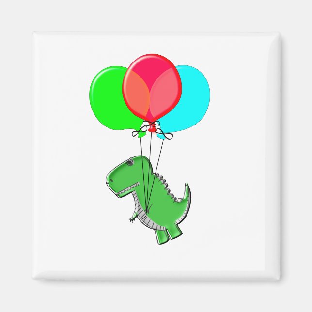 Cute och Arg Dino med Party-ballonger Magnet (Framsidan)