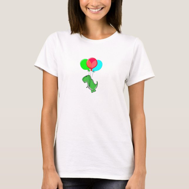 Cute och Arg Dino med Party-ballonger T Shirt (Framsida)
