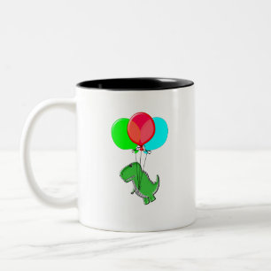 Cute och Arg Dino med Party-ballonger Två-Tonad Mugg