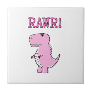 Cute och Arg Rosa Tecknad T-Rex Dinosaur Kakelplatta