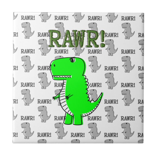 Cute och Arg T-rex med svart och vit Mönster Kakelplatta (Framsidan)