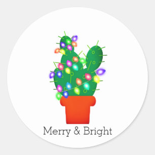 Cute och Bright jul Cactus Stickers Runt Klistermärke