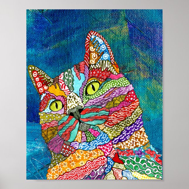 Cute och Colorful Abstrakt Cat Poster (Framsidan)