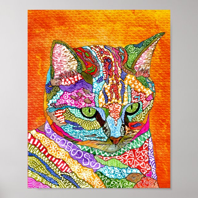 Cute och Colorful Abstrakt Cat Poster (Framsidan)