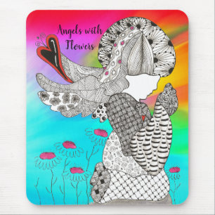Cute och Colorful Angel med blommor Mouse Pad Musmatta