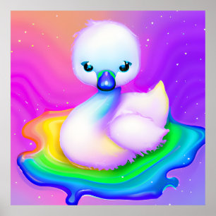 Cute och Colorful Baby Svan Poster