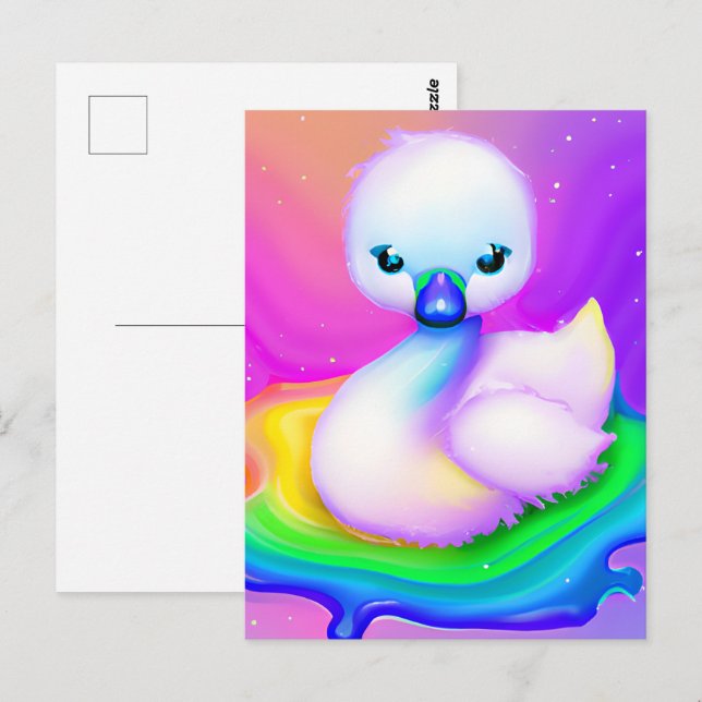 Cute och Colorful Baby Svan Vykort (Fram/baksida)