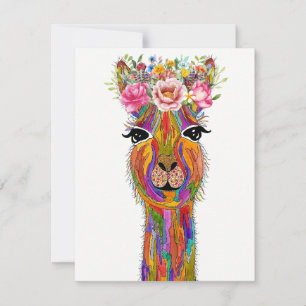 Cute och Colorful Blommigt Llama Greeting Card Inbjudningar