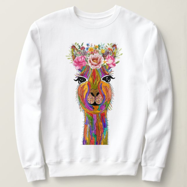 Cute och Colorful Blommigt Llama T Shirt (Design framsida)