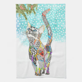 Cute och Colorful Cat i Snö Kitchen Towel Kökshandduk