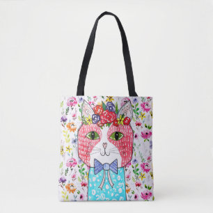 Cute och Colorful Cat Tote Bag Tygkasse