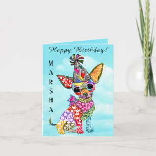 Cute och Colorful Chihuahua Birthday Card Kort