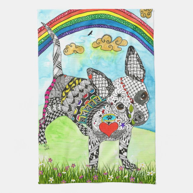 Cute och Colorful Chihuahua Hund Kitchen Towel Kökshandduk (Vertikal)