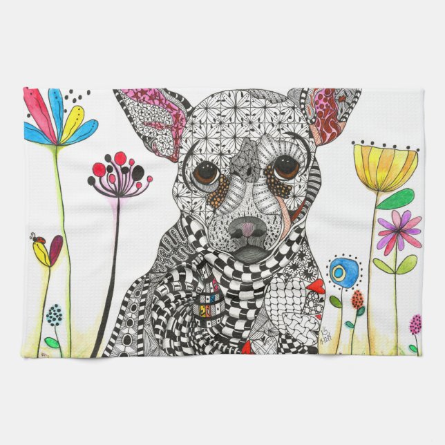 Cute och Colorful Chihuahua Kitchen Towel Kökshandduk (Horisontell)