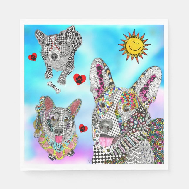 Cute och Colorful Corgi Napkins Pappersservett (Framsidan)