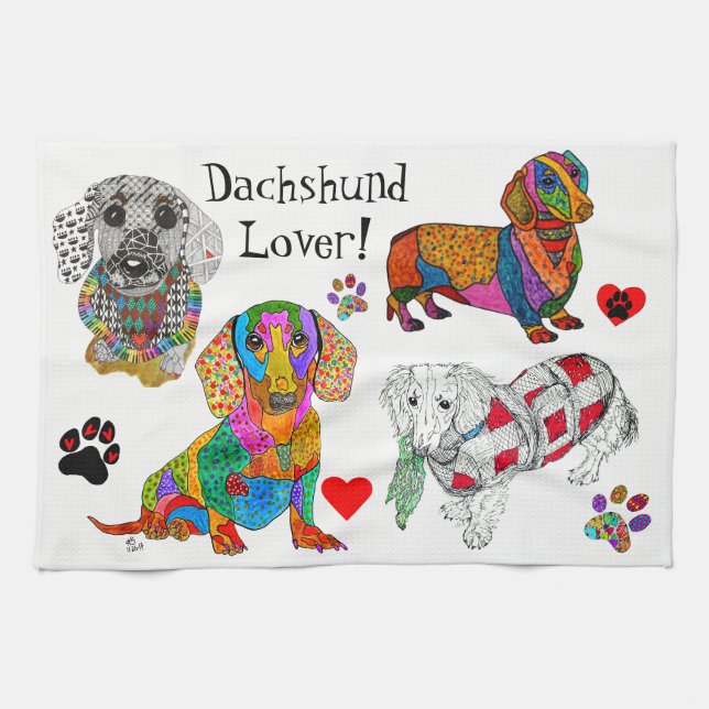 Cute och Colorful Dachshund Älskare Kitchen Towel Kökshandduk (Horisontell)