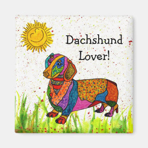 Cute och Colorful Dachshund Magnet 2 tum