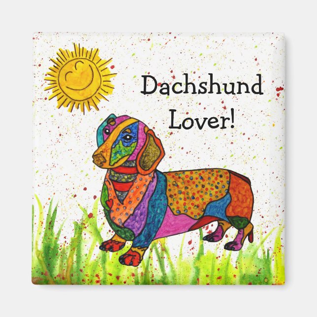 Cute och Colorful Dachshund Magnet 2 tum (Framsidan)
