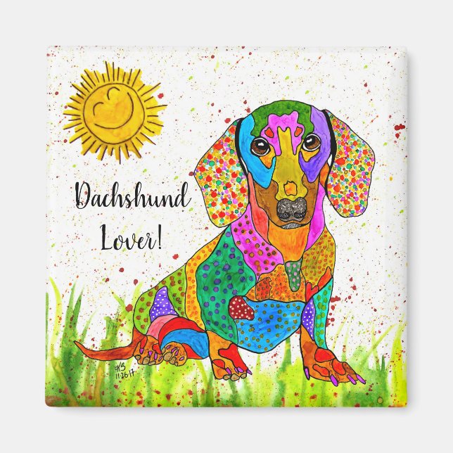 Cute och Colorful Dachshund Magnet 2 tum (Framsidan)