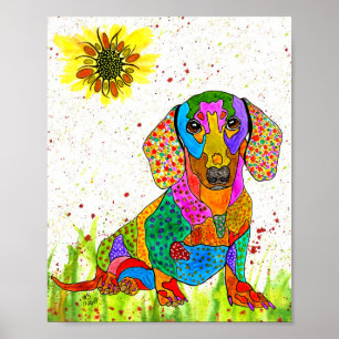 Cute och Colorful Dachshund Poster - 8 x 10 tum