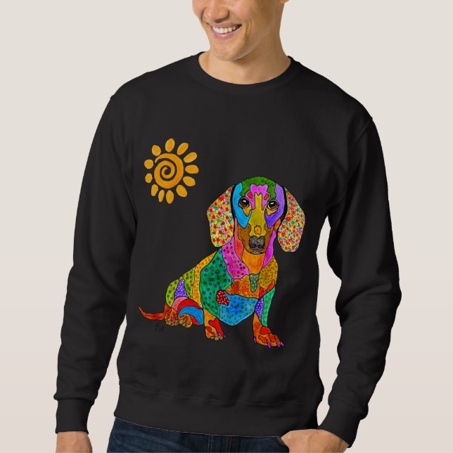 Cute och Colorful Dachshund Sweatshirt (Framsida)