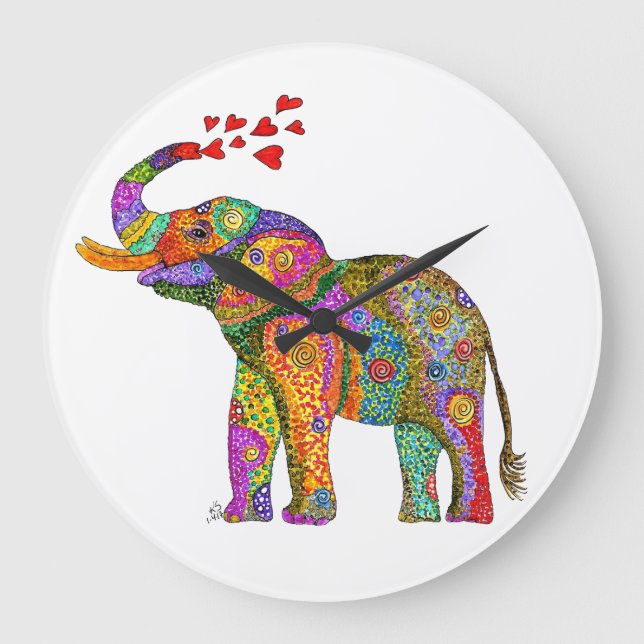 Cute och Colorful Elephant Clock Stor Klocka (Framsida)