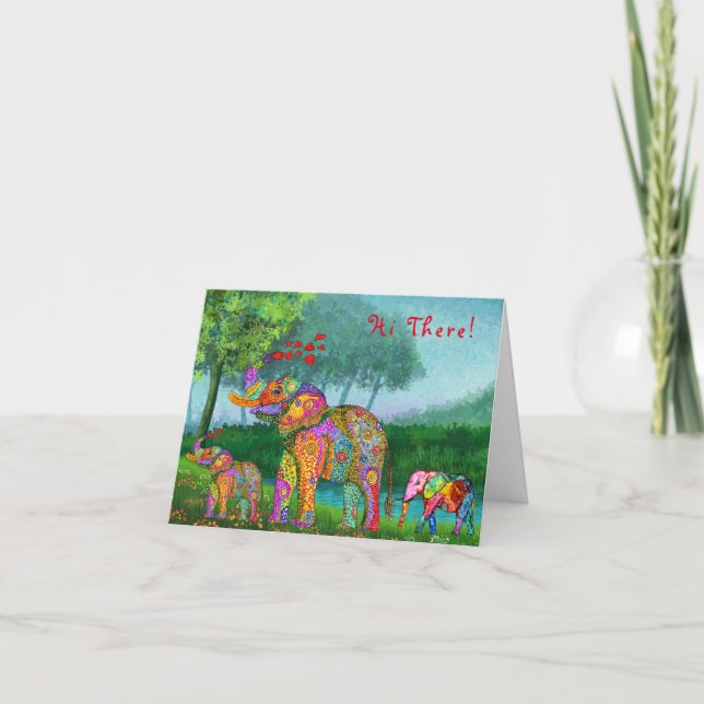 Cute och Colorful Elephants Greeting Card Kort (Framsida)