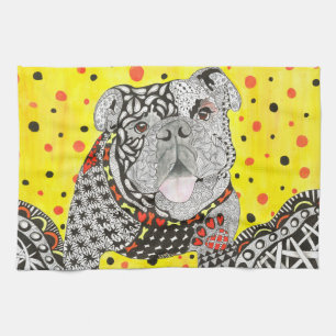 Cute och Colorful English Bulldog Kitchen Towel Kökshandduk