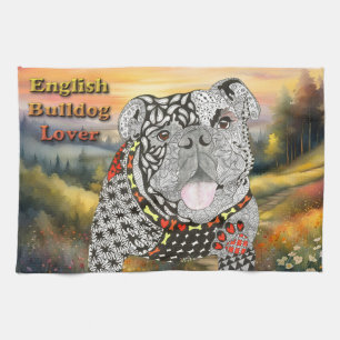 Cute och Colorful English Bulldog Kitchen Towel Kökshandduk