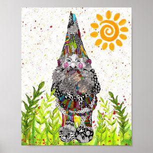 Cute och Colorful Gnome Poster - "8x10"