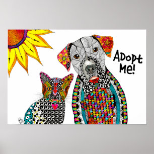 Cute och Colorful Hund och Cat adoptera mig Poster