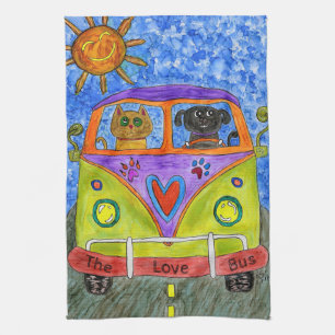 Cute och Colorful Hund och Cat Kitchen Towel Kökshandduk