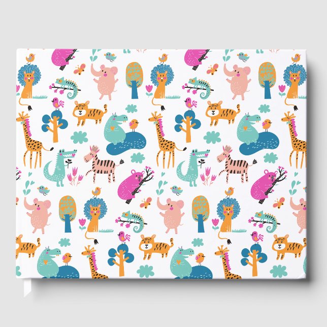 Cute och Colorful Jungle Animals Mönster Gästböcker (Framsida)