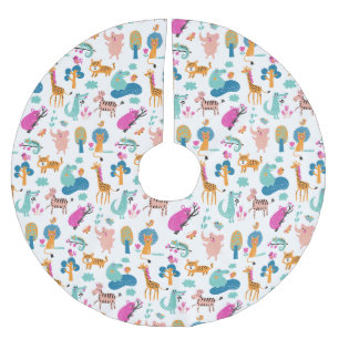 Cute och Colorful Jungle Animals Mönster Julgransmatta Borstad Polyester