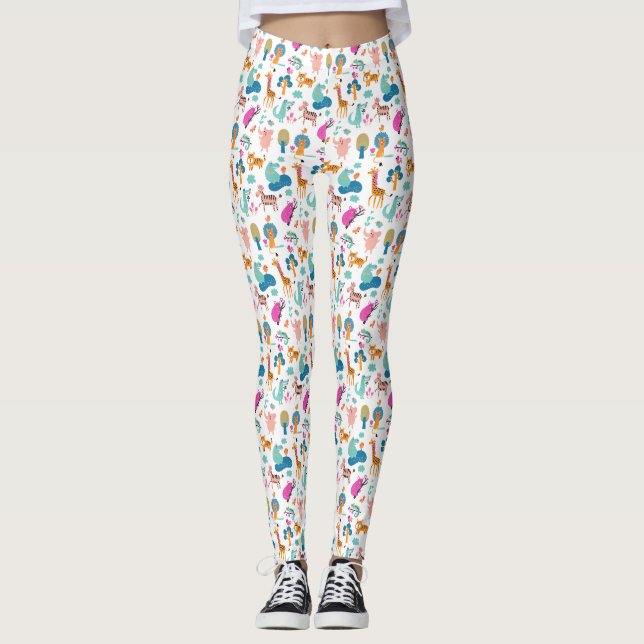 Cute och Colorful Jungle Animals Mönster Leggings (Framsida)