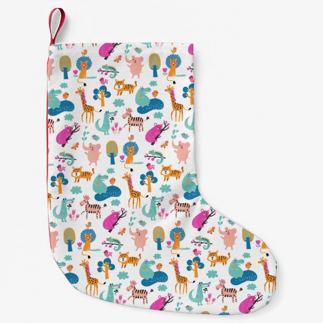 Cute och Colorful Jungle Animals Mönster Liten Julstrumpa (Framsidan)