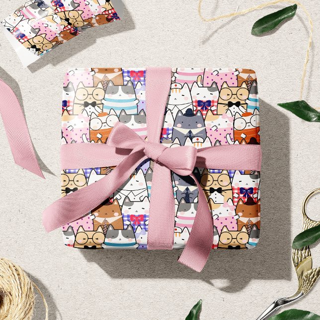 Cute och Colorful Kawaii Cat Mönster Presentpapper (Skapare uppladdad)
