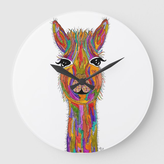 Cute och Colorful Llama Clock Stor Klocka (Framsida)
