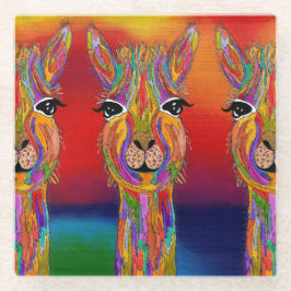 Cute och Colorful Llama Glass Underlägg