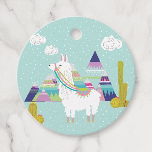 Cute och Colorful Llama Pyramid Birthday Tack Gåvor Etiketter (Framsida)